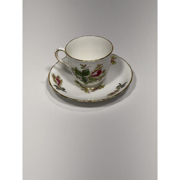 Vintage Royal Chelsea Fine Bone China England Moss Rose Demitasse Teacup Saucer - Picture 8 of 10